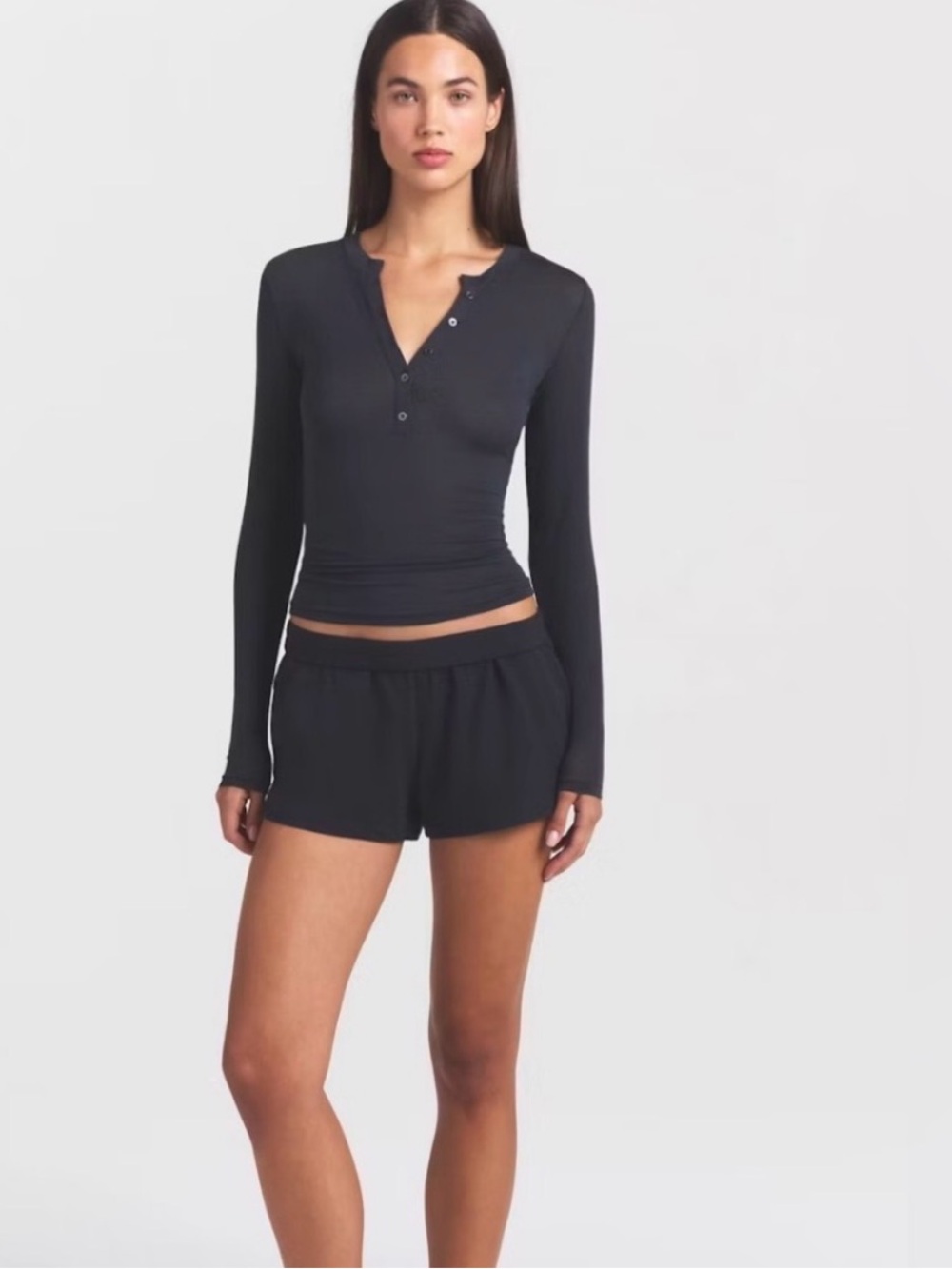 SKIMS Sheer Modal Long-Sleeve Henley in color ONYX SIZE 2X top onlyNWOT